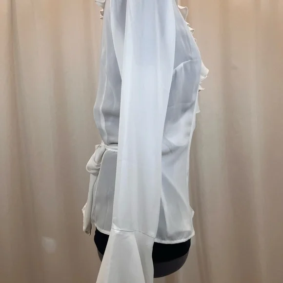 New York & Company White Ruffle Front V-Neck Blouse - Picture 5 of 9